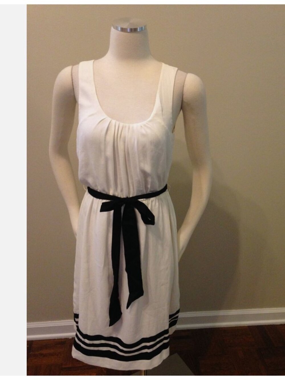Ann Taylor Loft Ivory Black Colorblock Stripe Tie Tank Mini Dress